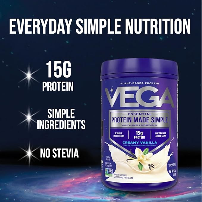 Vega Protein Made Simple - 15g Plant-Based Pea Protein, Chocolate, 10 Servings, Stevia Free, No Artificial Sweeteners or Gums, Non-GMO, Gluten Free, Dairy Free, 9.6oz (Packaging May Vary)