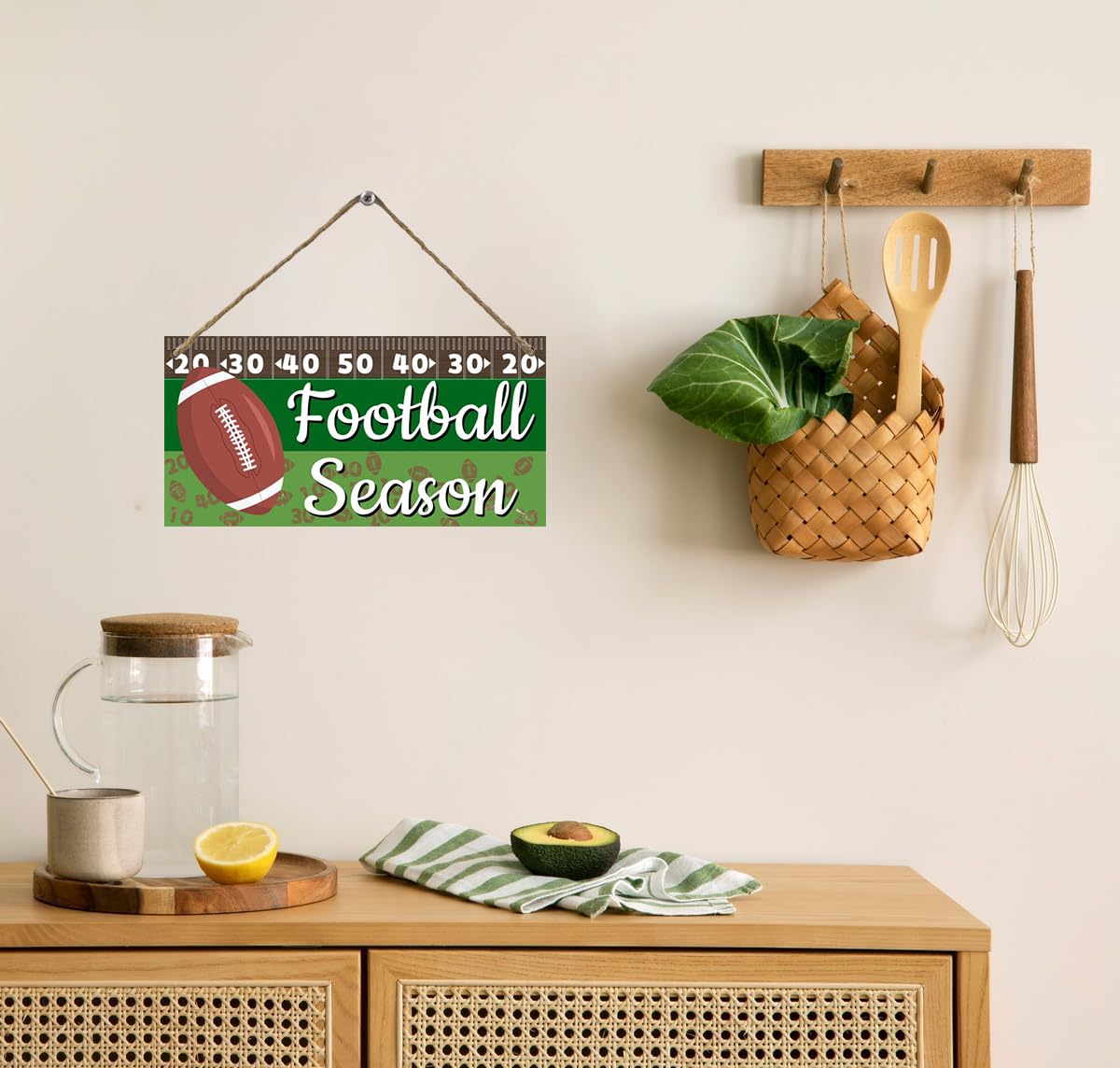 Football Decor Retro Football Season Wooden Hanging Sign Football Wall Plaque For Party Club Home 6x12 Inch