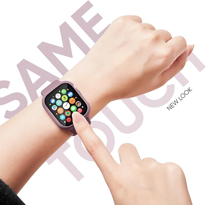 Compatible for Apple Watch Band 40mm 41mm and Case with Screen Protector, Soft Silicone Sport Strap Bands and Protective Cover with Tempered Glass for iWatch Series 9 8 7 SE 6 5 4