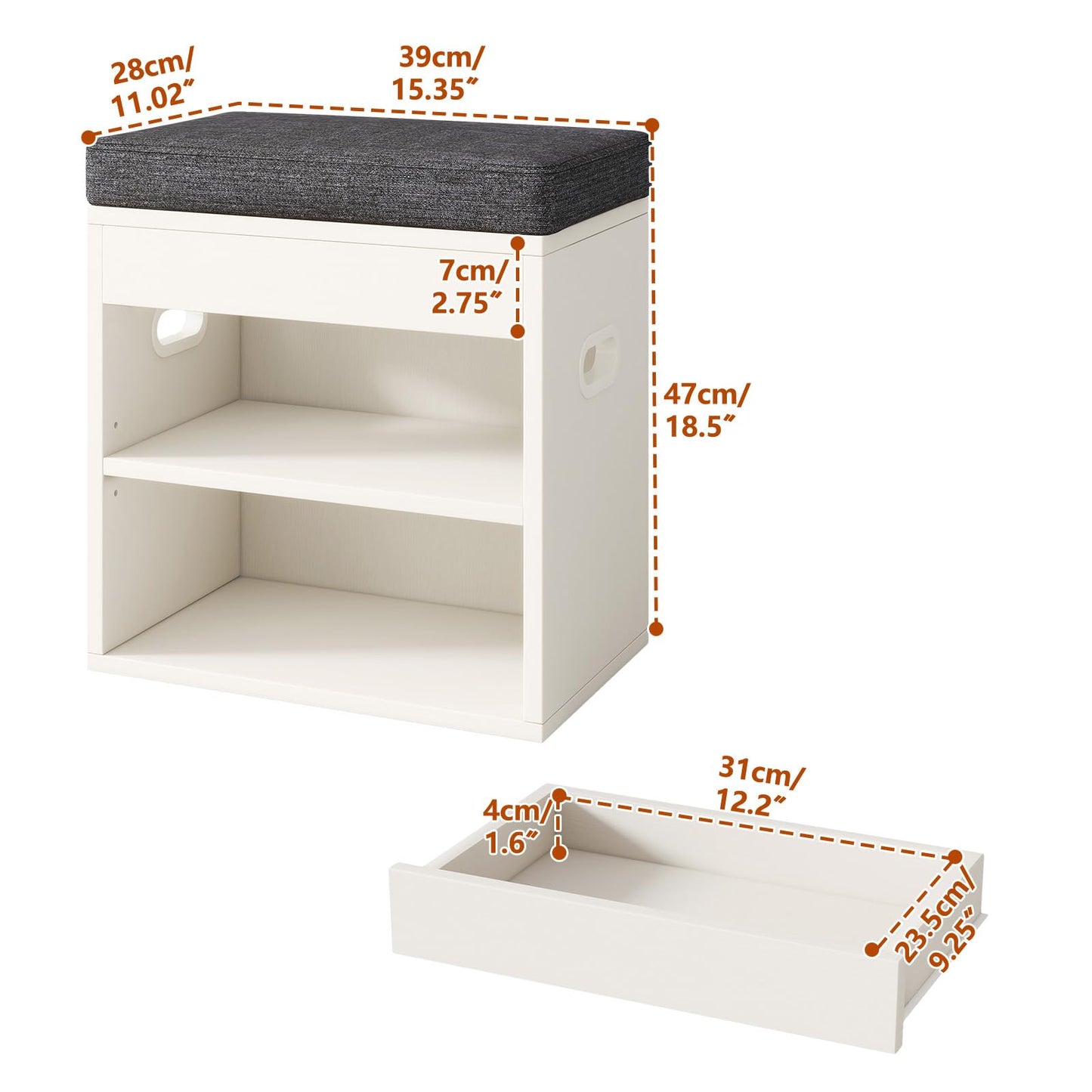 YMYNY Small Shoe Storage Bench with Cushion and Drawer, 2 Tier Adjustable Entryway Bench with Storage, Wooden Shoe Rack Bench for Entryway, Living Room, Hallway, Closet, Bedroom, White, HSC002W