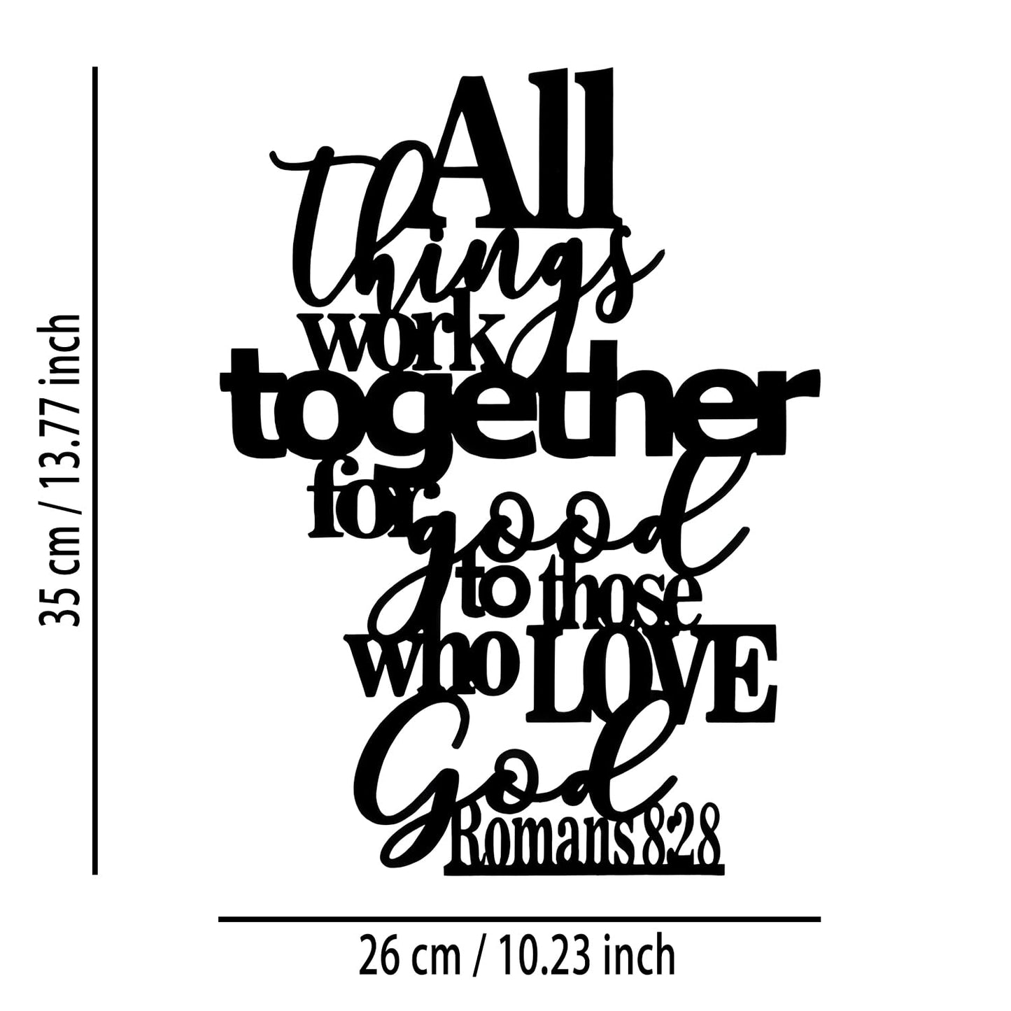 OPTYBVFD Romans 8 28 Metal Wall Decor - Inspirational Room Decor Christian Scripture Motivational Wall Art Home Decor for Living Room, Bedroom, Dining Room, Bathroom, Office (Black)