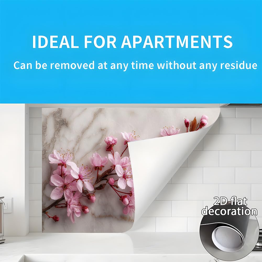 Cmialusie Peel and Stick Wall Sticker 35.4 x 23.6 Inch Cherry Blossom Marble Decorative Wall Decal for Home