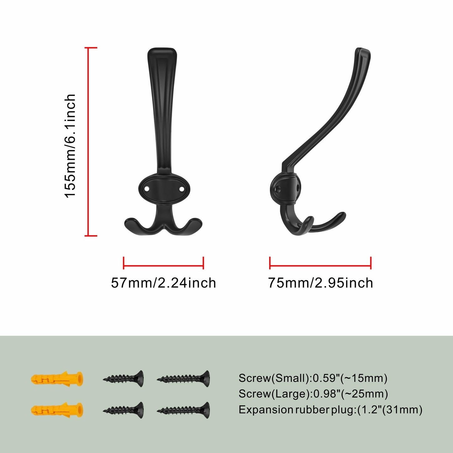 TUNNY Coat Hooks - Heavy Duty Hooks-Matte Black Coat Hooks, Pack for 3 Entry Shoe Cabinets On Door Hanger, wall Hook for Hanging Towel,Purse, Robe, Backpack, Jacket, Clothes - for Bathroom