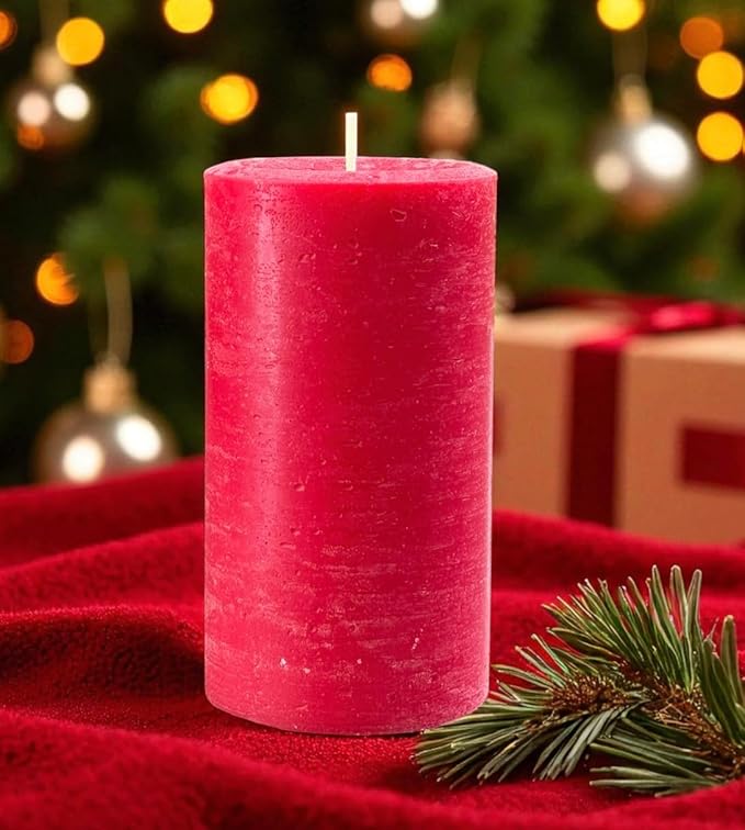 Mister Candle Rustic Red Pillar Candle ??3" x 6" Handmade Unscented Solid Color ??80 Hour Long Burn ??Holiday Candle for Christmas Décor, Weddings, Centerpieces & Rustic Home Decorations