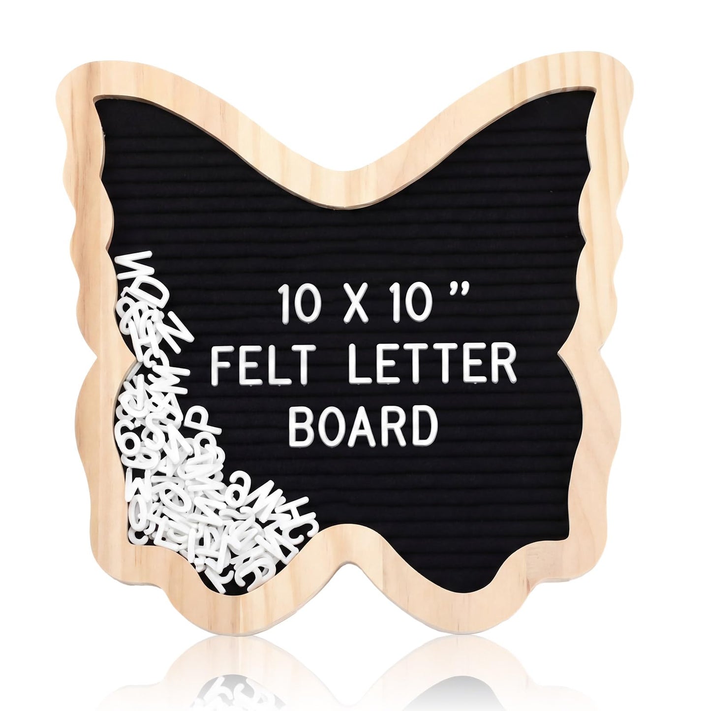 Geyoga Felt Letter Board with 294 Letters Numbers Symbols, 10 x 10 Inch Changeable Message Board with Wooden Frame, Butterfly Shaped Pregnancy Announcement Black Wood Sign, Wall Mount or Stand