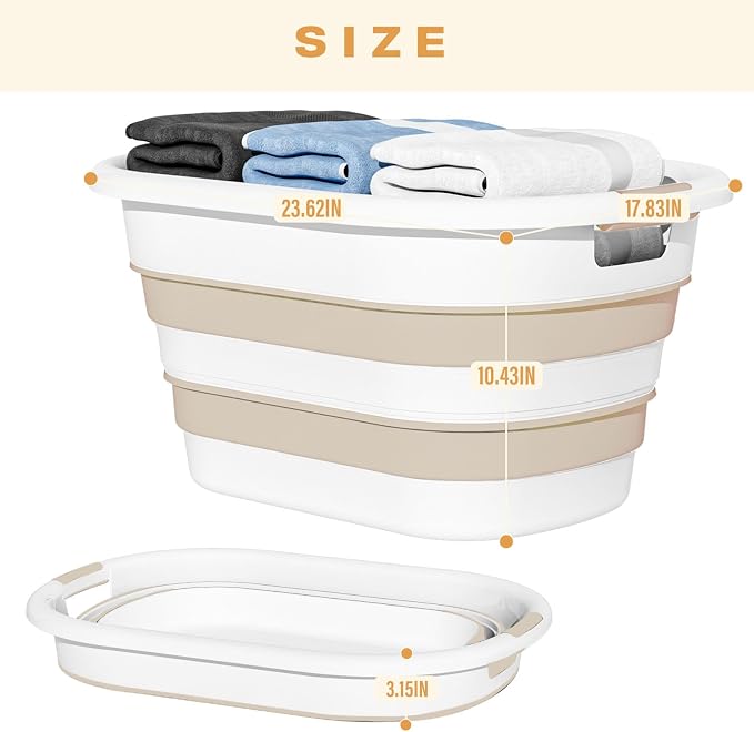 OOAMBB 43L(11.5Gallon) Collapsible Laundry Baskets plastic, Pop Up Laundry hamper/Storage Container, Foldable Laundry Basket with Large Capacity,Sturdy,Space Saver (Beige, 2 Packs)