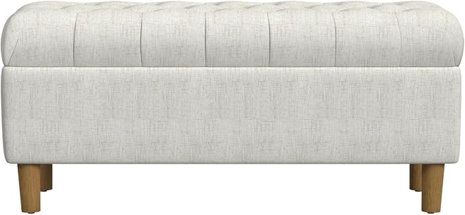 Homepop Home Decor | Tufted Ainsley Button Storage Ottoman Bench with Hinged Lid | Ottoman Bench with Storage for Living Room & Bedroom, Cream Textured Solid