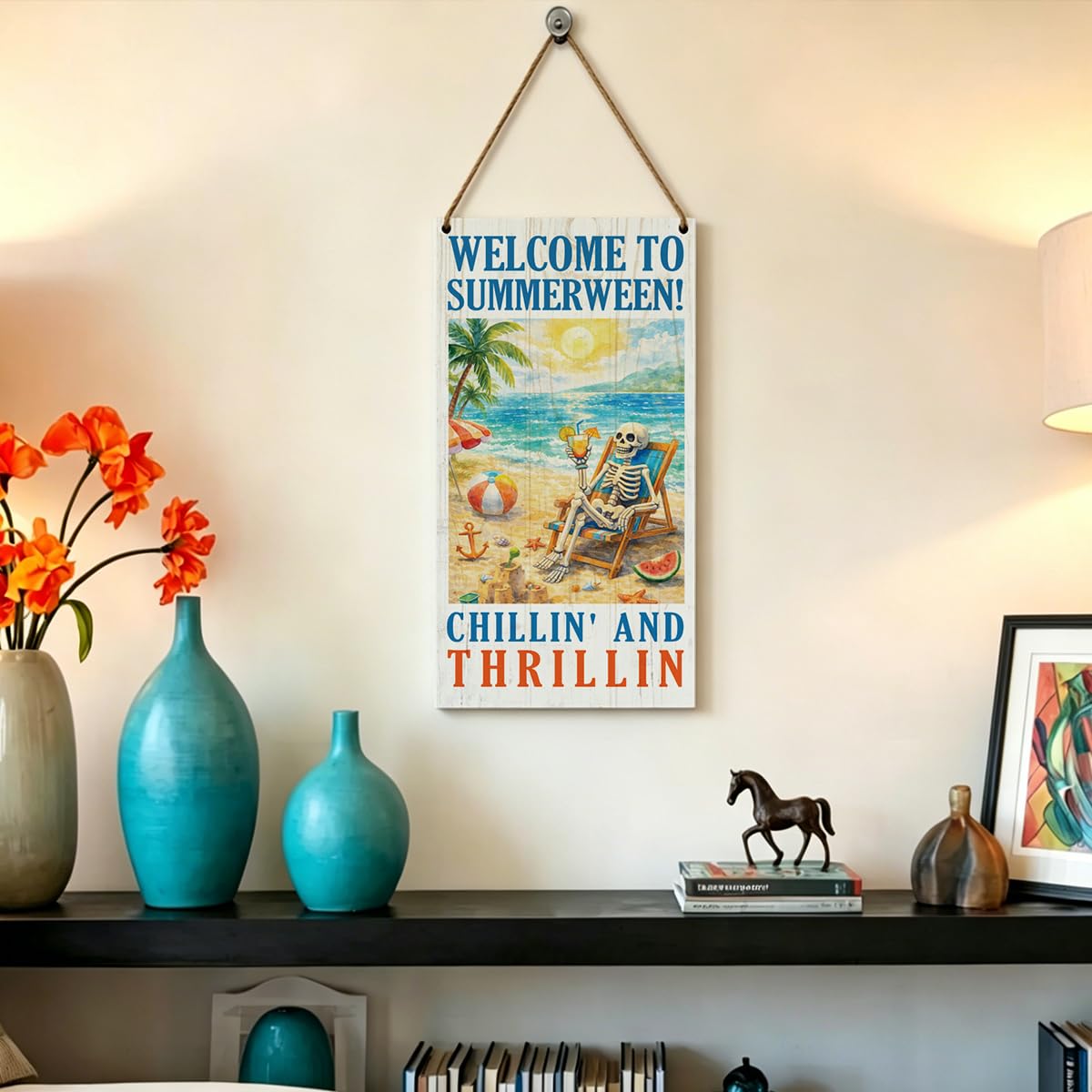 Summer Wooden Hanging Sign, Welcome to Summerween Decor, Printed Wood Wall Art Signs, Summer Gifts For Friends, Welcome Sign, Home Farmhouse Porch Decor