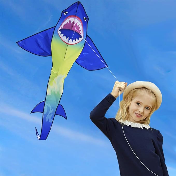 HONBO Large Shark Kites for Kids & Adults, Easy to Fly, Beginner Kite for Boys & Girls for Outdoor Game, Beach Trip, and 60 Meters String for Summer