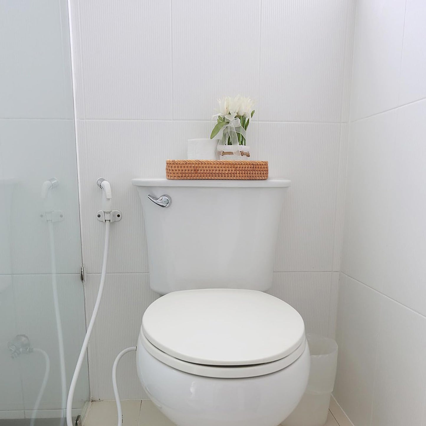 Rattan Bathroom Vanity Trays Toilet Tank Baskets Long Narrow Hand Towel Storage Basket for Storage, Decorative (Natural 10.2 x 4.9 x 1.6 inch)