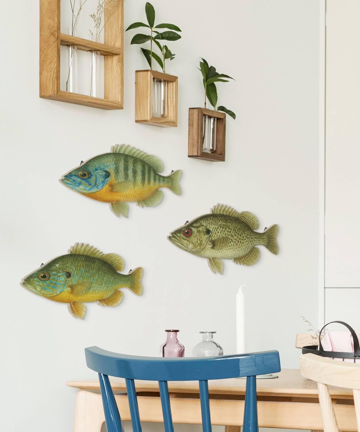 Putuo Decor 3 Pcs Beach Wooden Fish Wall Decor Coastal Hanging Wall Art Ocean Style Decoration for Fishing Lodge Bathroom Lake House