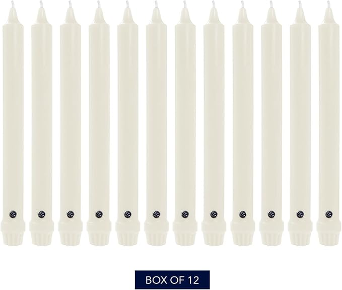 Colonial Candle Unscented Taper Candle, Classic Collection, White, 10 In, Pack of 12 - Up to 8 Hours Burn