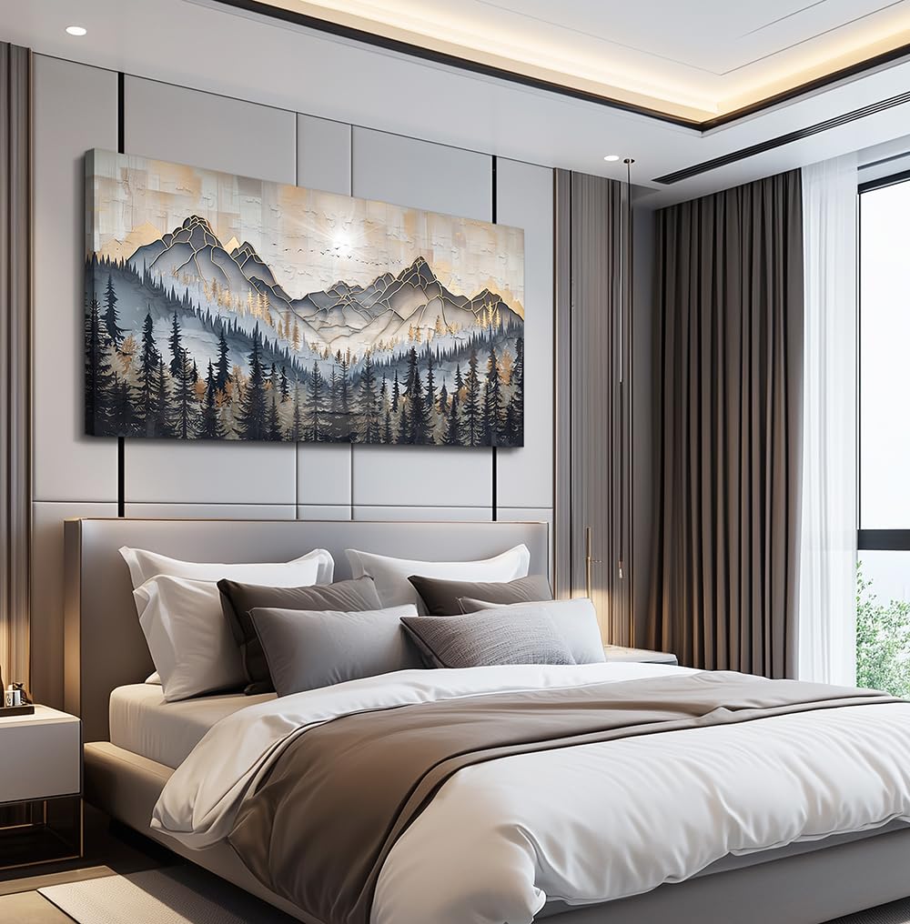 PHAOHUAXM Large Wall Art For Bedroom Wall Decor For Living Room Modern Office Dining Room Decor Abstract Ink-Wash Landscape Mountain Wall Pictures Printed Canvas Mountain Artwork Home Decor 20"X40"