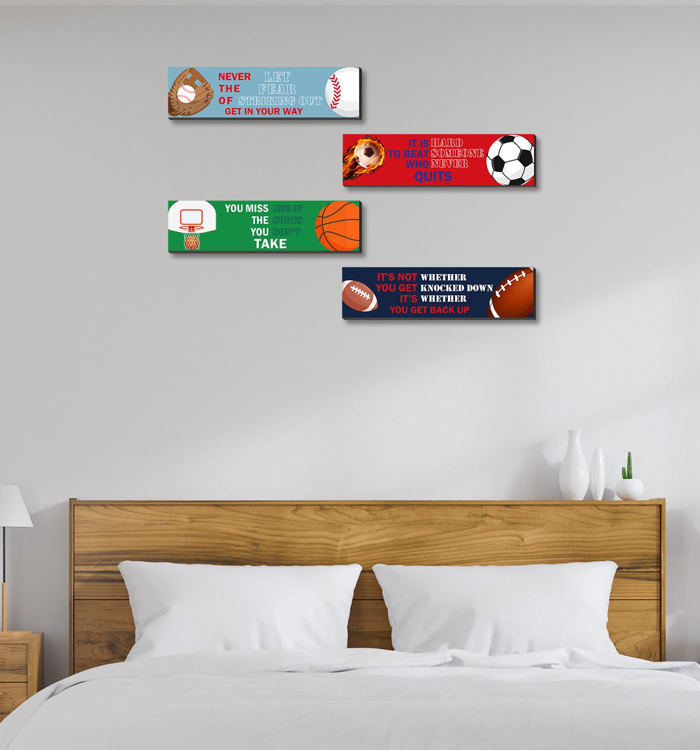 SHLINCO Sport Motivational Quote Wall Art(Pack of 4), Sport Themed for Boy's Bedroom Playroom Classroom Living Room Decoration