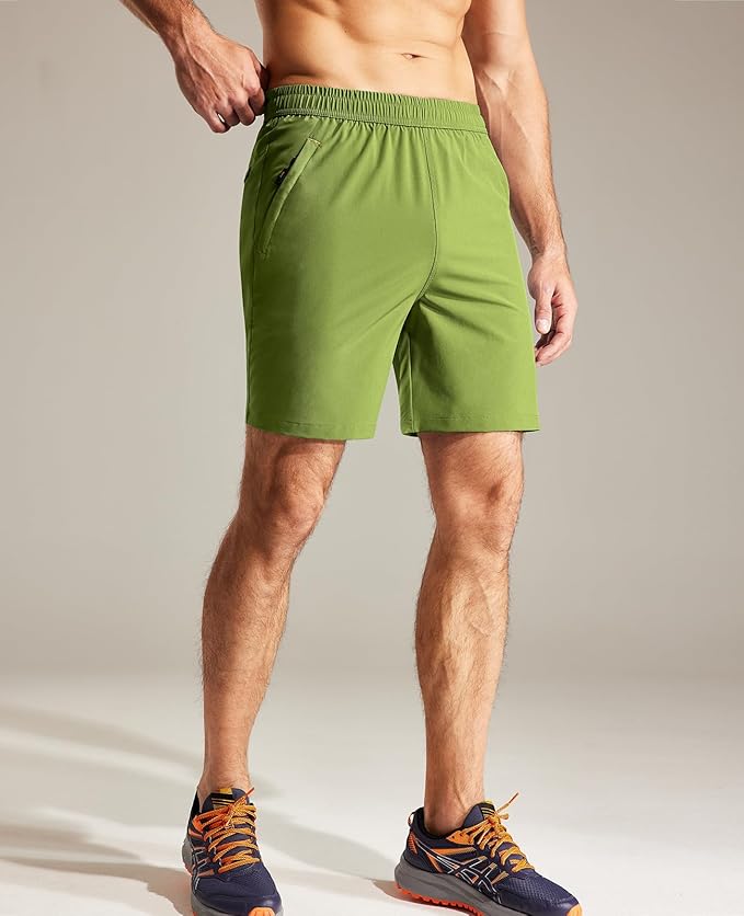 MIER Men's Quick Dry Running Shorts with Zipper Pocket, Elastic Waist Athletic Workout Exercise Fitness Shorts, 7 Inch