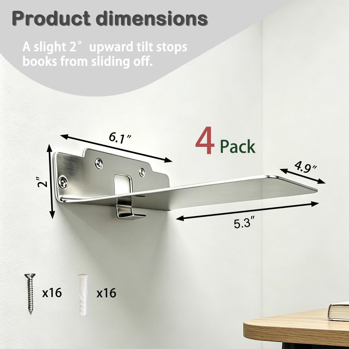 BUMOVE Invisible Floating Bookshelf - Modern Wall Mounted Metal Shelves for Office, Study Room, and Bedroom, Space-Saving Stylish Decor (4, Silver)