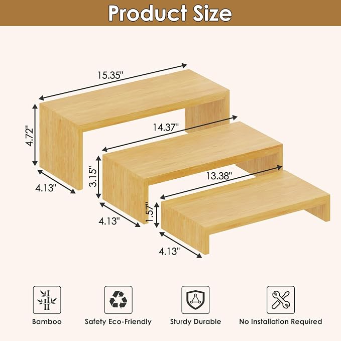 2 Sets Bamboo Can Organizer for Pantry, 3-Tier 6-Piece Adjustable Cabinet Can Display Rack, Soda Can Organizer Holds Up to 31 Cans, Canned Goods Storage Holder for Pantry, Cabinet, Countertop