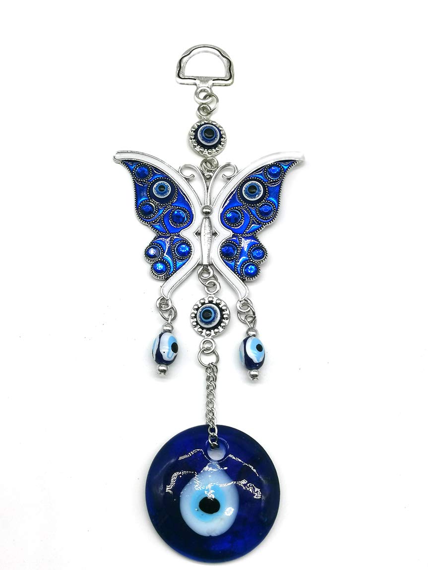 Blue Butterfly Evil Eye Wall Hanging Decor,Turkey Evil Eye Butterfly Amulet Door Car Hanging Accessories Ornament Pendant Charm