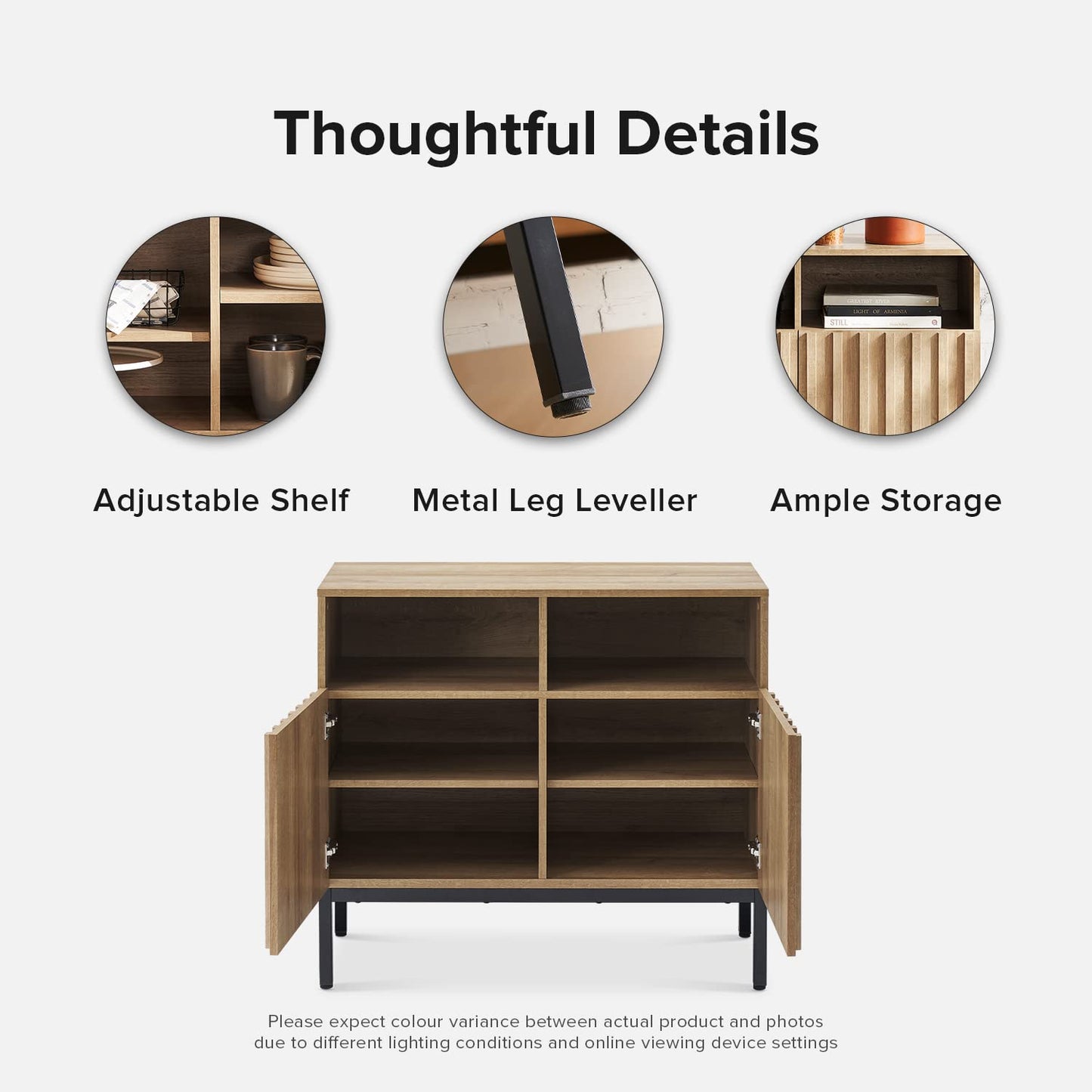 mopio Norwin Storage Cabinet, Sturdy Modern Rustic Industrial Buffet Sideboard, Fluted Accent Storage Cabinets, Credenza, Oak Wood TV Stand, Entertainment Center, Media Console, Living Room (Double)