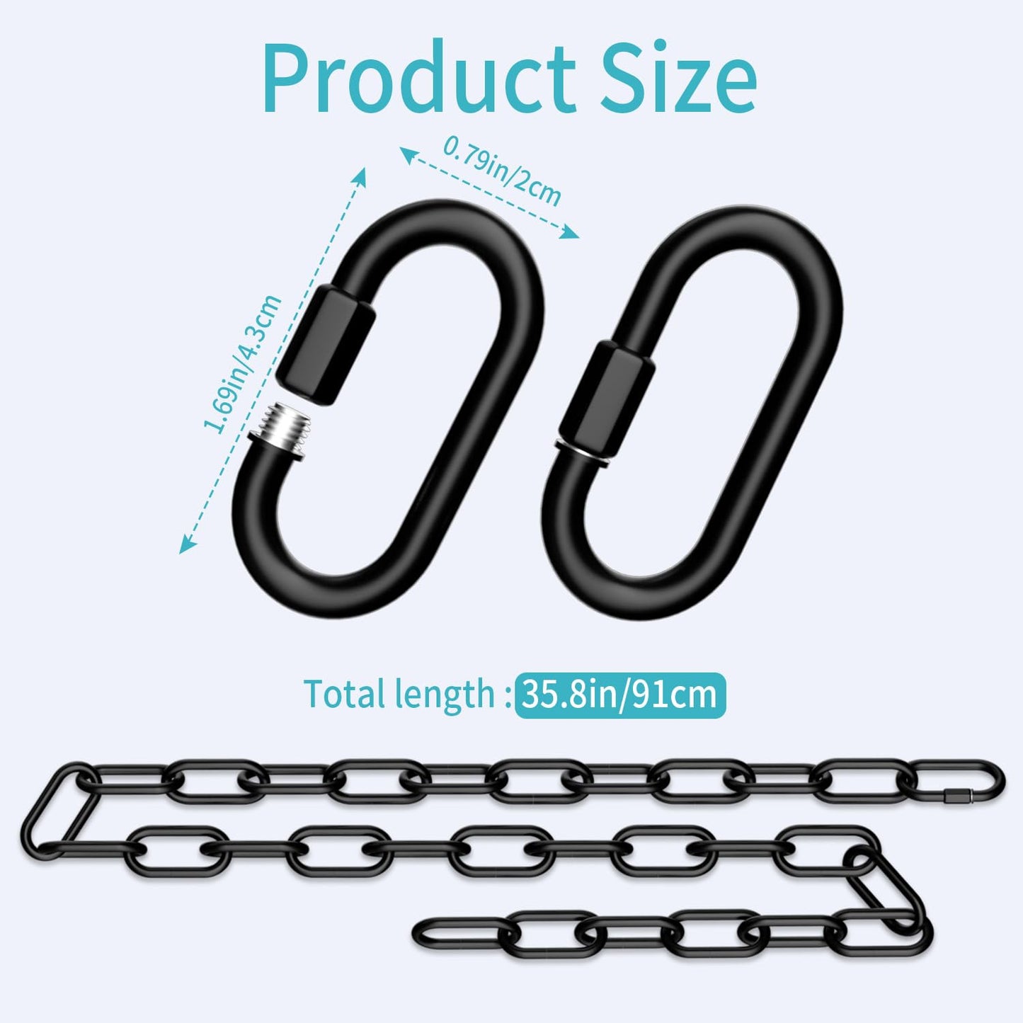3 Feet Industrial Black Light Fixture Chain, Plant Hanging Chain, with Detachable Link, Maximum Load is 60 Pounds