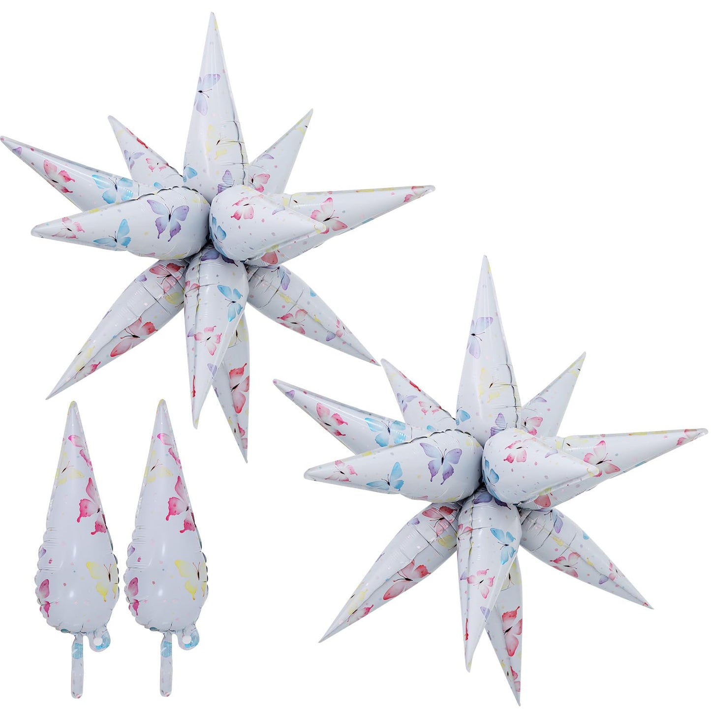 Vuzvuv 2 Pcs 32 inch 4D Huge Butterfly Star Balloons Explosion Star Mylar Foil Balloons for Party Supplies Backdrop,New Year,Birthday, Wedding,Photo Booth Ornament