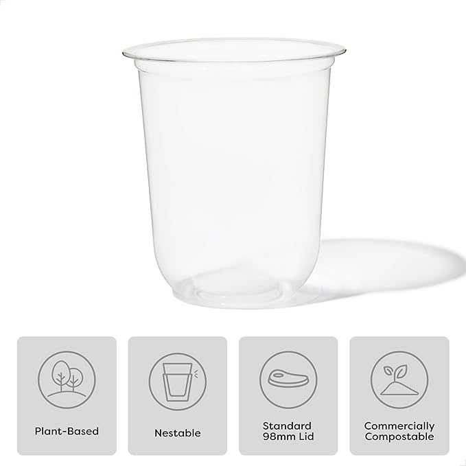 TOSSWARE NATURAL 16oz Arc - Plant Based 98mm Clear Cold Cups - Plastic Alternative for Parties, Bachelorettes, Weddings - Recyclable - Set of 100
