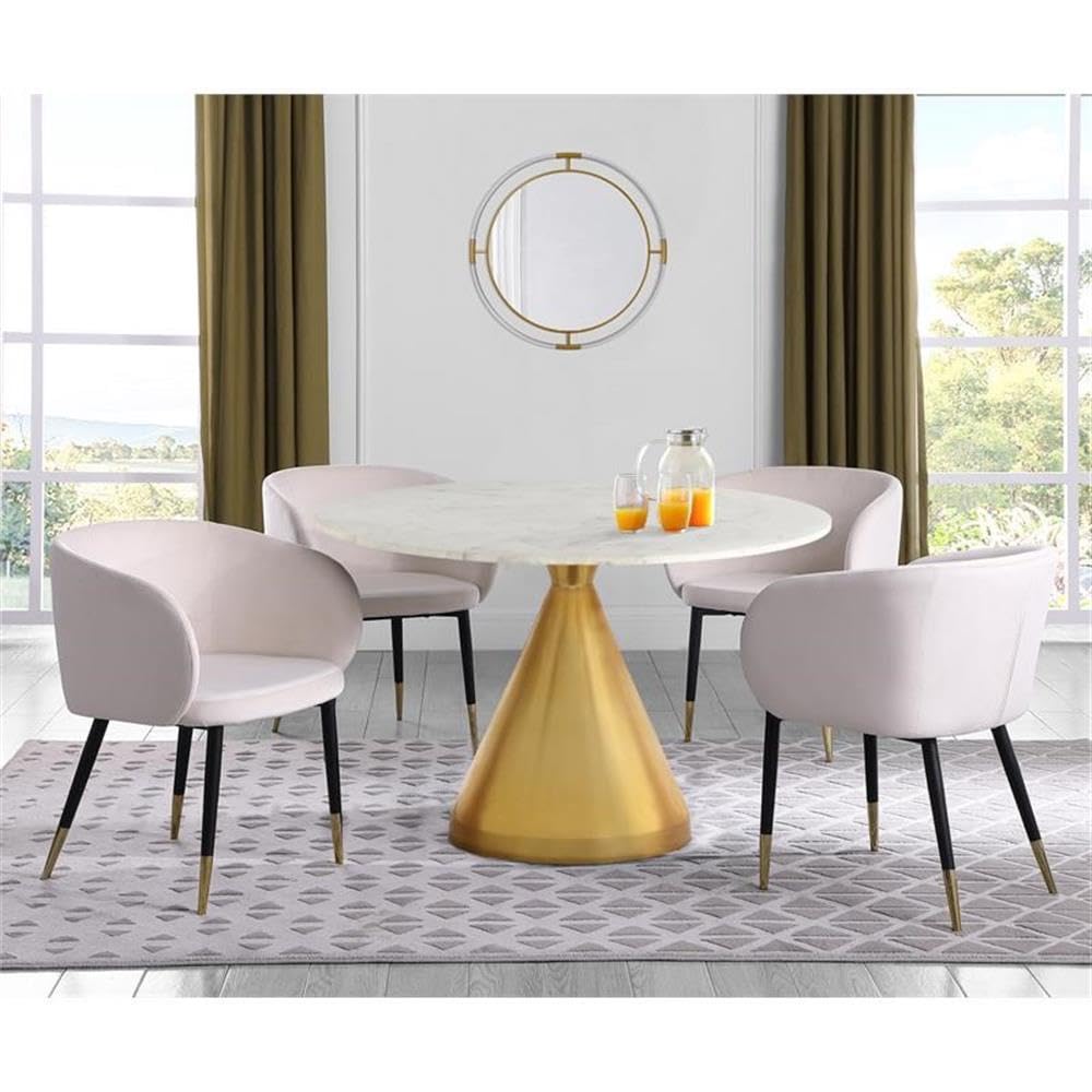 Meridian Furniture 885-T Emery Collection Modern | Contemporary Dining Table with Brushed Gold Stainless Steel, Genuine White Marble Top, 48" W x 48" D x 30" H, Gold