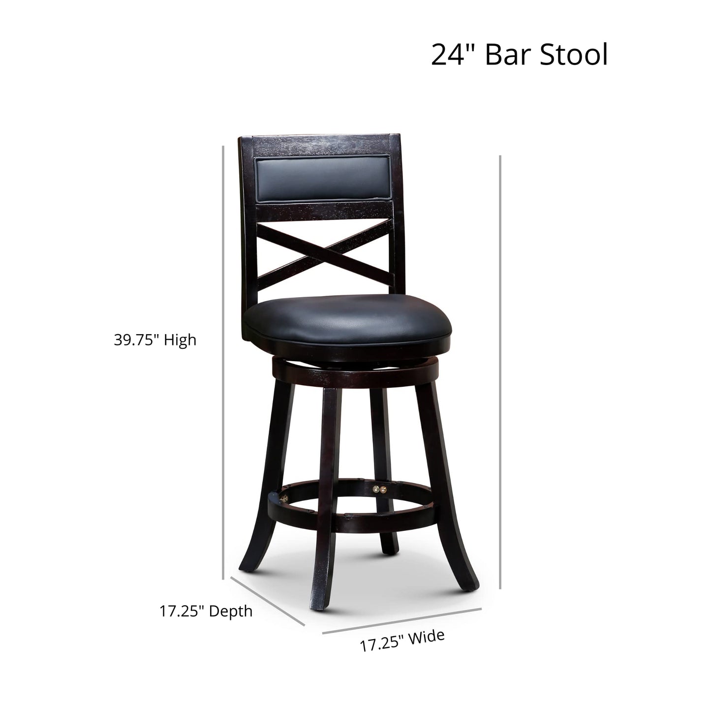 DTY Indoor Living Meeker 24 Inch Counter Height Bar Stools with Backs - Wooden Swivel Counter Stools for Kitchen Island - Charcoal Fabric Seat, Solid Wood Frame, Weathered Gray Finish