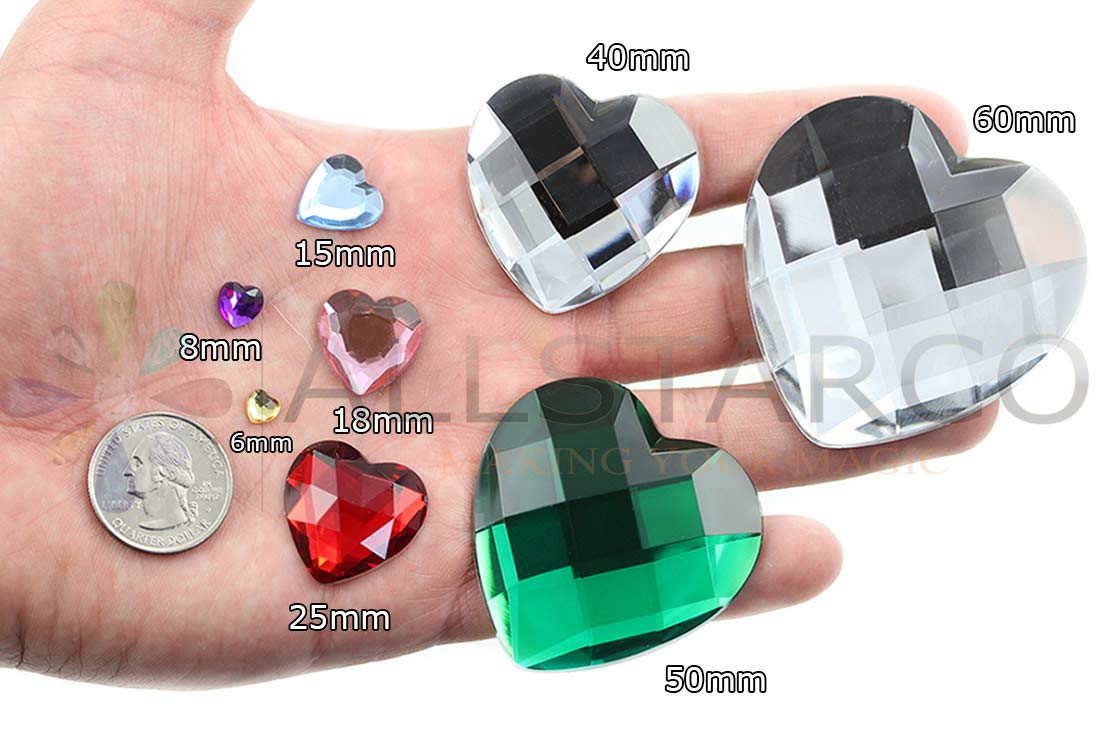 KraftGenius Allstarco 8mm Flat Back Heart Acrylic Rhinestones Tiny Face Gems Body Jewels Card Making Embelishments - 100 Pieces (Green Xmas JG02)