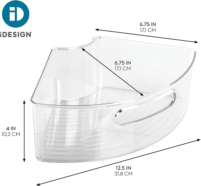iDesign Plastic Lazy Susan Cabinet Storage Bin, 1/4 Wedge Container for Kitchen, Pantry, Counter, BPA-Free, 12.5 in x 6.75in x 4in Set of 4, Clear