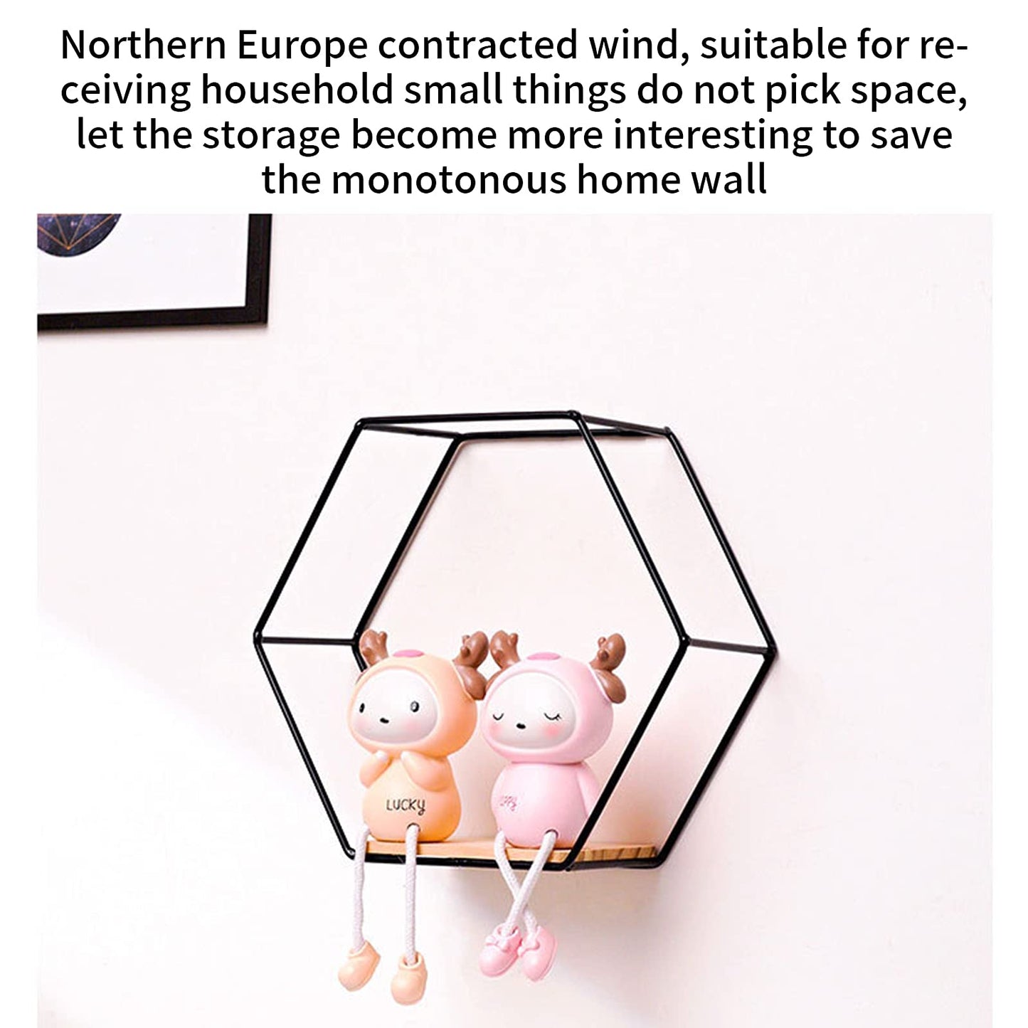 Wall Mounted Hexagonal Floating Shelves Black Set of 3 in Different Sizes, Modern Metal Wall Shelf, Simple Wood Partition Storage Shelves, Wall Decor Rack for Bedroom, Living Room, Kitchen and Office