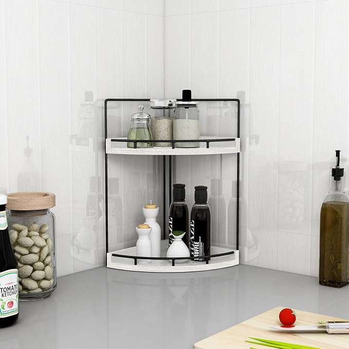 Dorhors 2-Tier Rustic White Corner Bathroom Shelf
