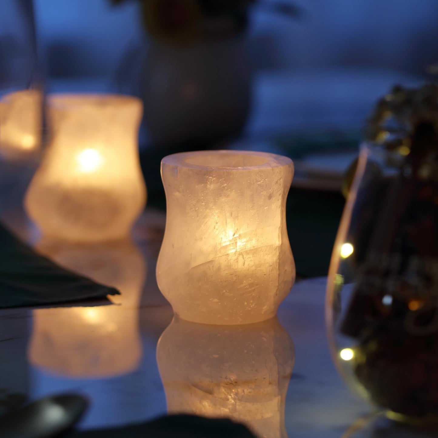 Single Crystal Tealight Candle Holder, 2.8''x3.1'' Votive Candel Holder Handcrafted from Solid Gemstone, Stone Candle Holder for or Weddings Parties, Dinner,Wedding Centerpieces $ Home Decor (Crystal)