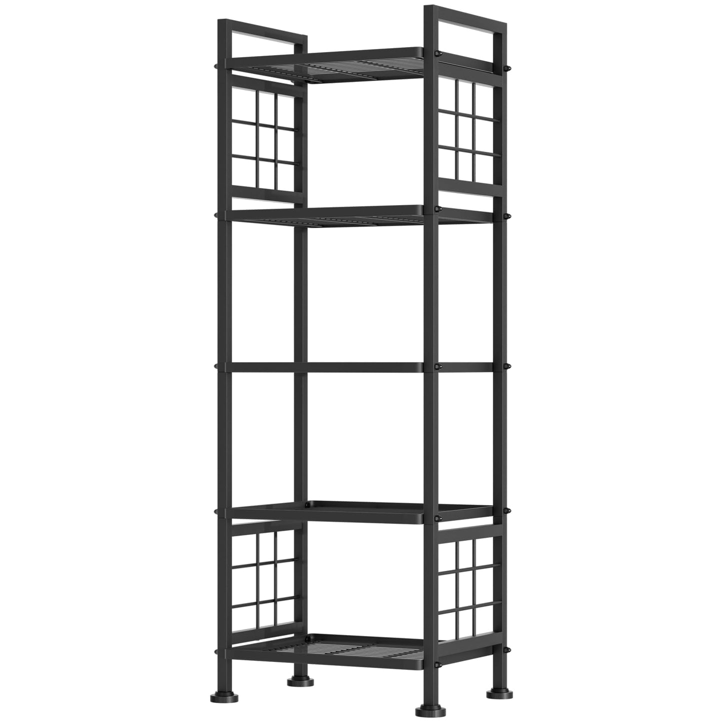 GIOTORENT 5-Wire Standing Book Shelf & Bookcase, Metal Storage Shelving Unit Pantry Rack for Laundry Kitchen Bathroom Organizer, Black