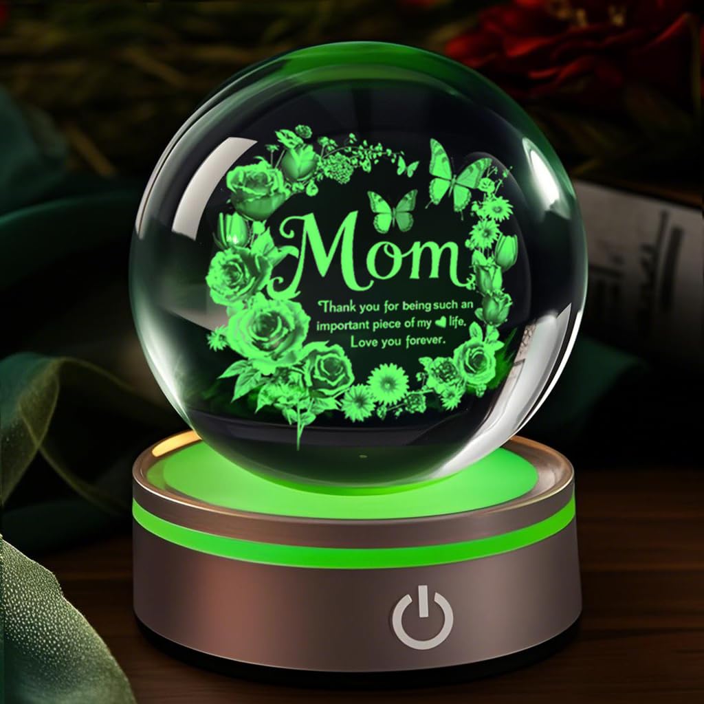 YouerCrystal Mom 3D Crystal Ball Gifts for Mum Birthday Gift from Son, Daughter - Fun Christmas, Mothers Day, Retirement Gift Dutterfly Decorations for Mom 80MM