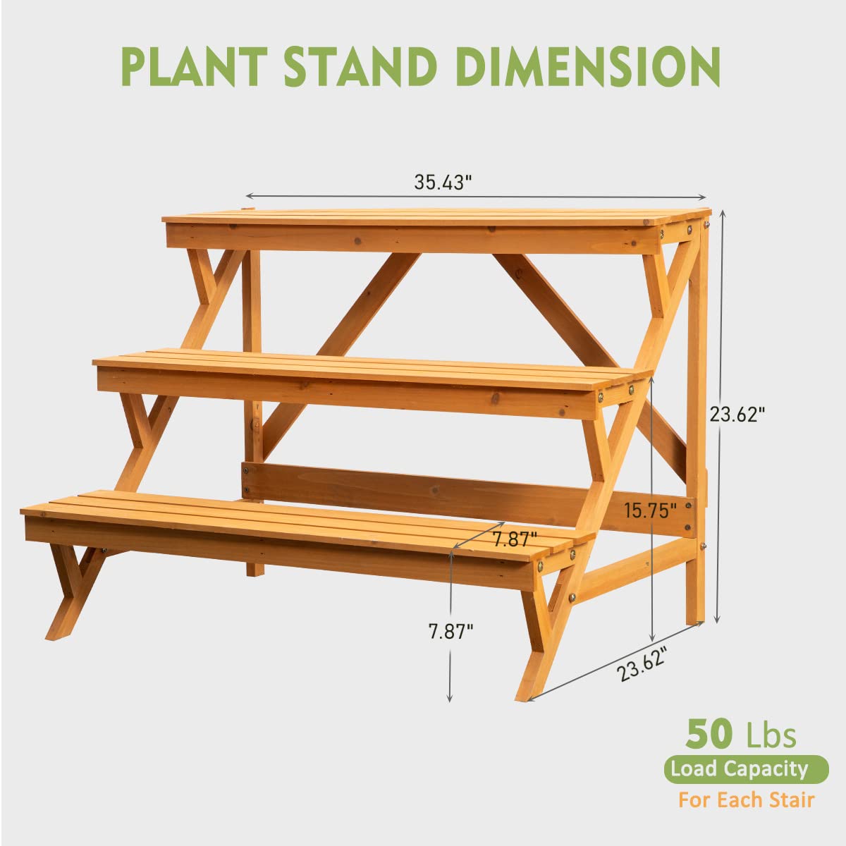 3 Tier Wood Plant Stand Indoor Outdoor, Ladder Large Multi Tiered Plant Holder, Wooden, Display Storage Shelf, 35.43"×23.62"×23.62", 3 Layered Step Plant Rack, Stair Plant Stand