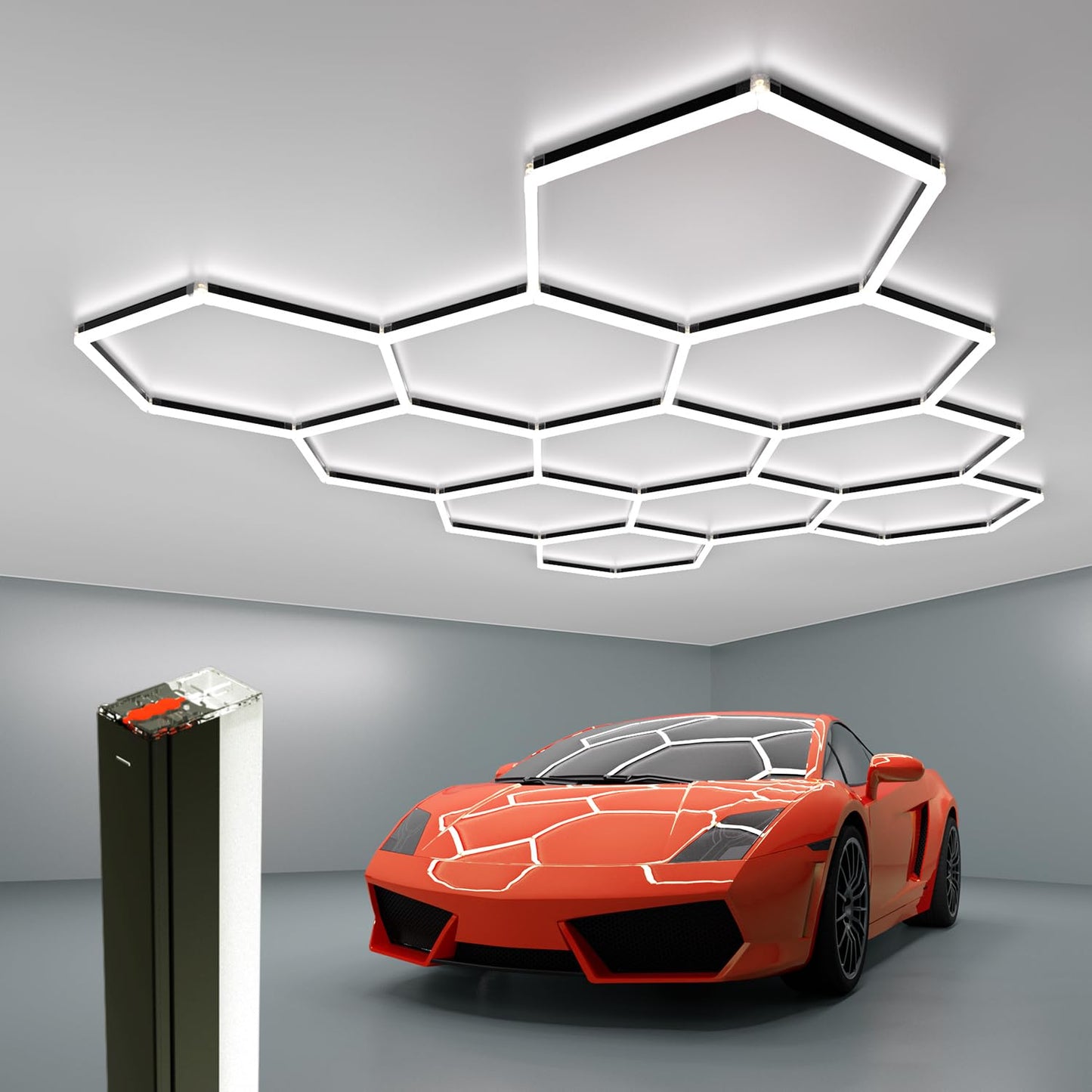 Litezone Hexagon Garage Lights 11 Hex with Black Edge, Honeycomb Led Hexagon Lights, Led Lights for Garage Basement Gym Shop Barber Exhibition
