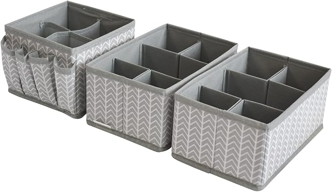 Cosmetic Storage Bins Makeup Organizer, Adjustable Multifunction Storage Box Desk Drawer Divider for Makeup Brushes, Bathroom Countertop or Dresser, Set of 3 (Grey)
