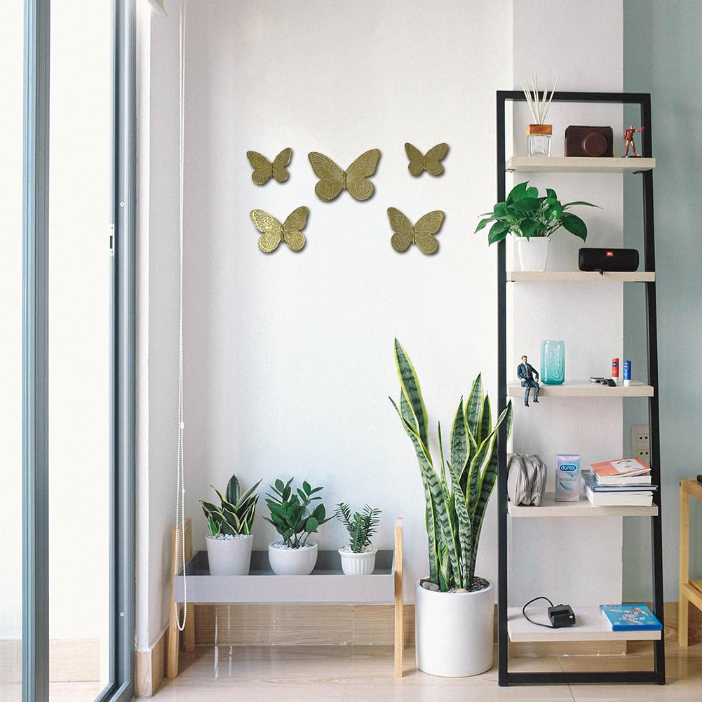 Waowumar Butterfly Wall Decor Rustic Gold Wall Hangings Resin Butterflies Wall Art 5 Pieces