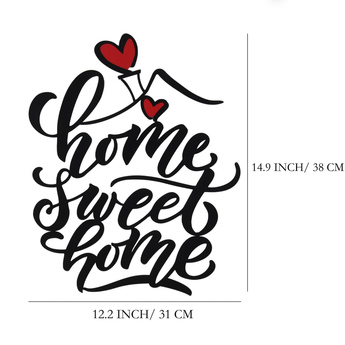 AIM & GGKK Home Sweet Home Wall Art, Metal Calligraphy Sign with Red Heart Accent - Rustic Farmhouse Wall Decor for Living Room, Entryway, Kitchen | 14.8" x 12.2" Black Metal | Easy Hang | Housewarming Gifts for New Homeowners