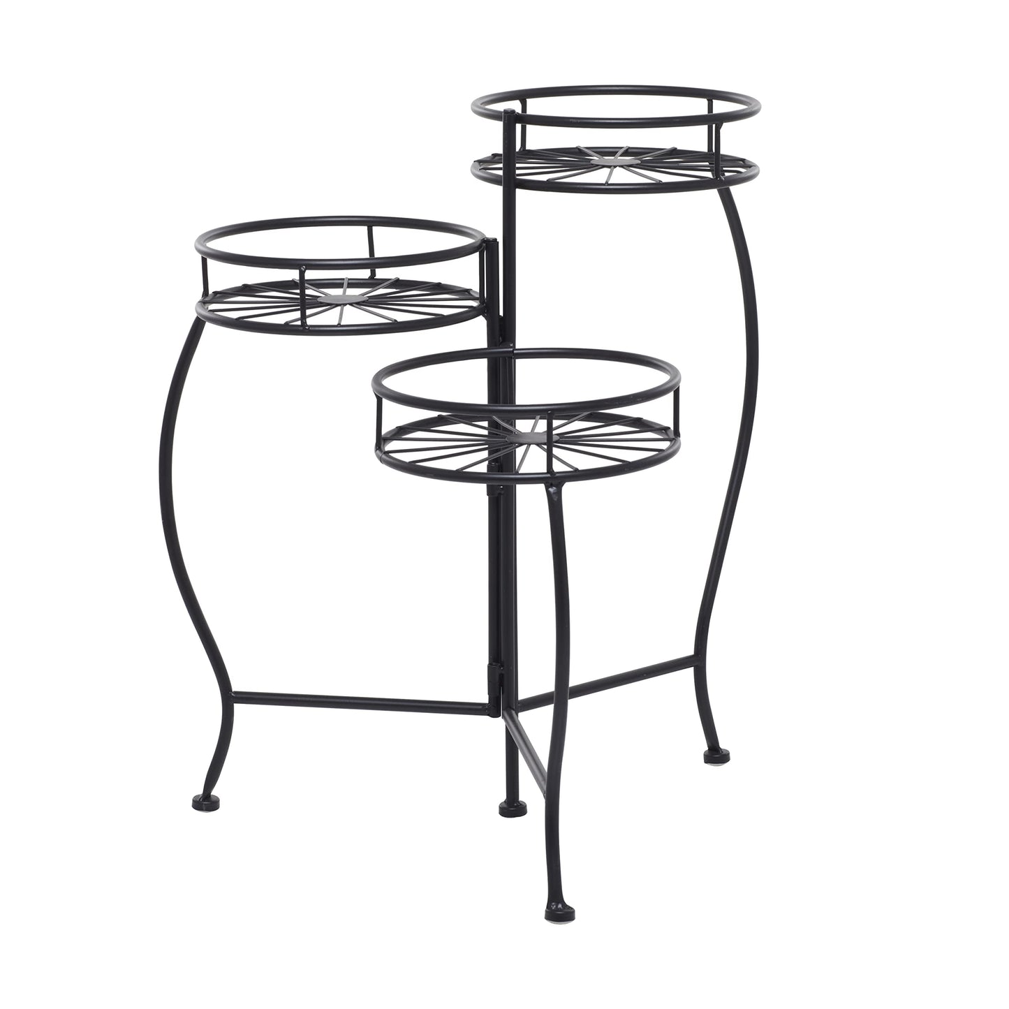 Deco 79 Metal Starburst Indoor Outdoor Plantstand Indoor Outdoor 3 Tier Plant Shelf, Plant Stand 18" x 19" x 22", Black