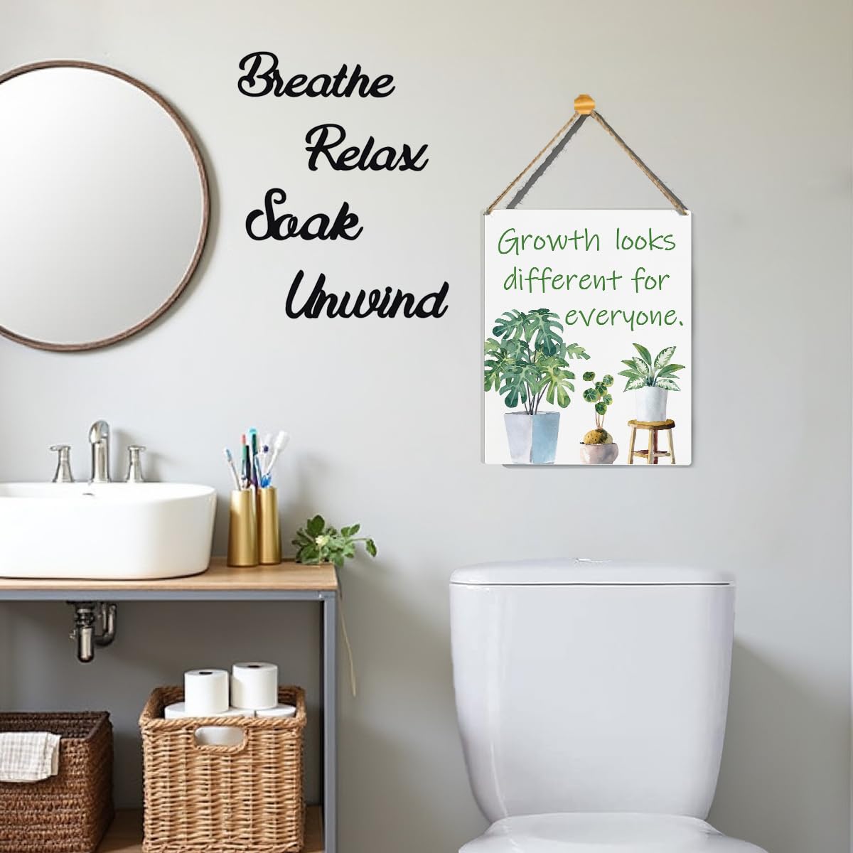 VYXVYX Growth looks Different for Everyone Wooden Hanging Sign, Eucalyptus Botanical Home Decor Hanging Door Signs, for Home Wall Office Decor 10 x 8 Inches