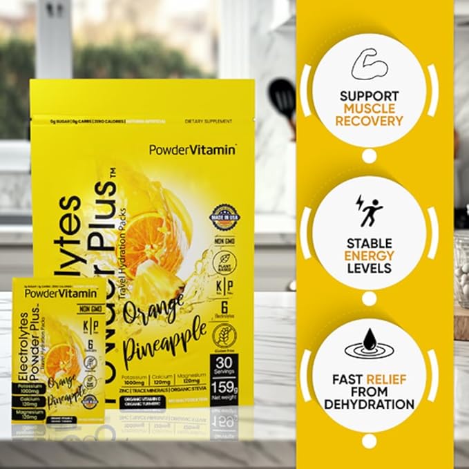 Electrolytes Powder Plus, Keto, Orange Pineapple, Sugar Free, 1000mg Potassium, 120mg Calcium, 120mg Magnesium, Non-GMO, Zero Calories, 30 Hydration Packets