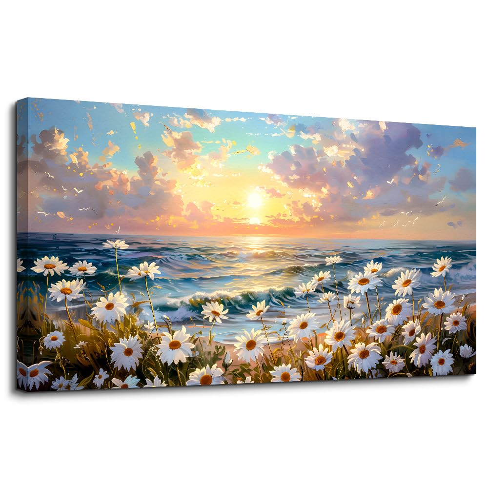 PHAOHUAXM Large Wall Decor Canvas Painting Wall Art For Living Room Decor A Landscape Of A Sea Of White Flowers Painting Bedroom Print Artwork Picture For Dining Room Home Decor Aesthetics 24x48 In