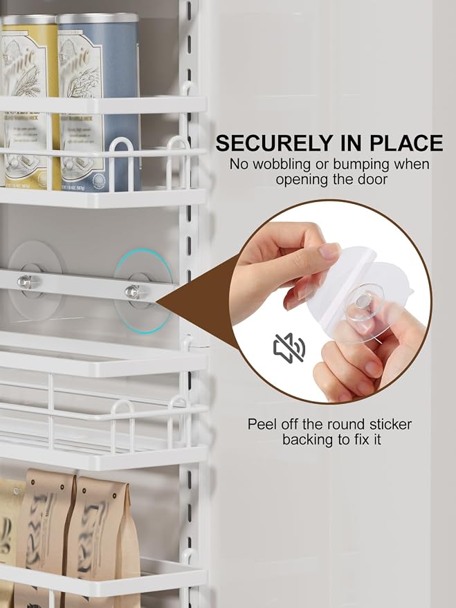 Delamu 9-Tier Over the Door Pantry Organizer, Adjustable Pantry Door Organizers and Storage, Metal Hanging Basket Wall Spice Rack Seasoning Organizer, Door Organizer Kitchen Bedroom Bathroom,12"White
