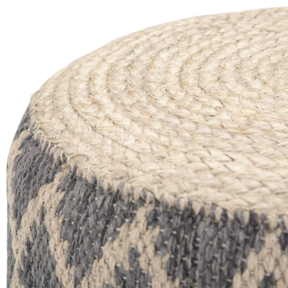SIMPLIHOME Edgeley Round Pouf - 18 inch Wide Handwoven Jute and Cotton Ottoman in Grey and Natural, Boho-Style Footstool or Extra Seating for Living Room, Bedroom, or Kids Room, Assembled