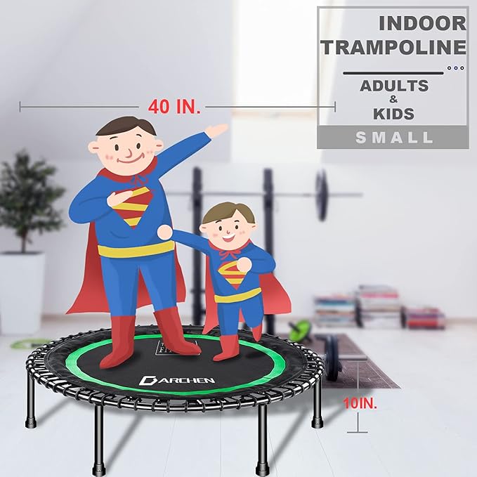 DARCHEN 450 lbs Mini Trampoline for Adults, Indoor Small Rebounder Exercise Trampoline for Workout Fitness for Quiet and Safely Cushioned Bounce, [40 Inch]