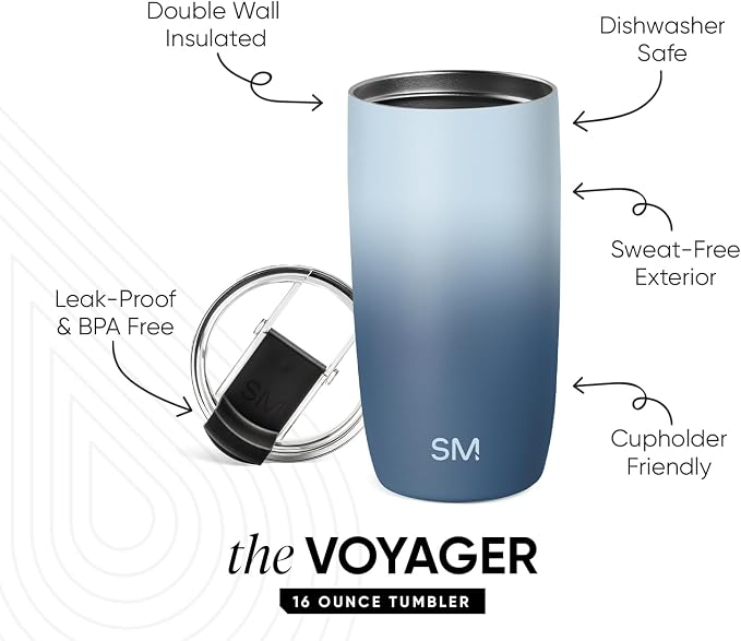 Simple Modern Voyager Tumbler with Flip Lid | Travel Coffee Mug | Insulated Stainless Steel Cold Brew Iced or Hot Coffee Cup | Gifts for Women Men Her Him | 16oz, Stormy Skies
