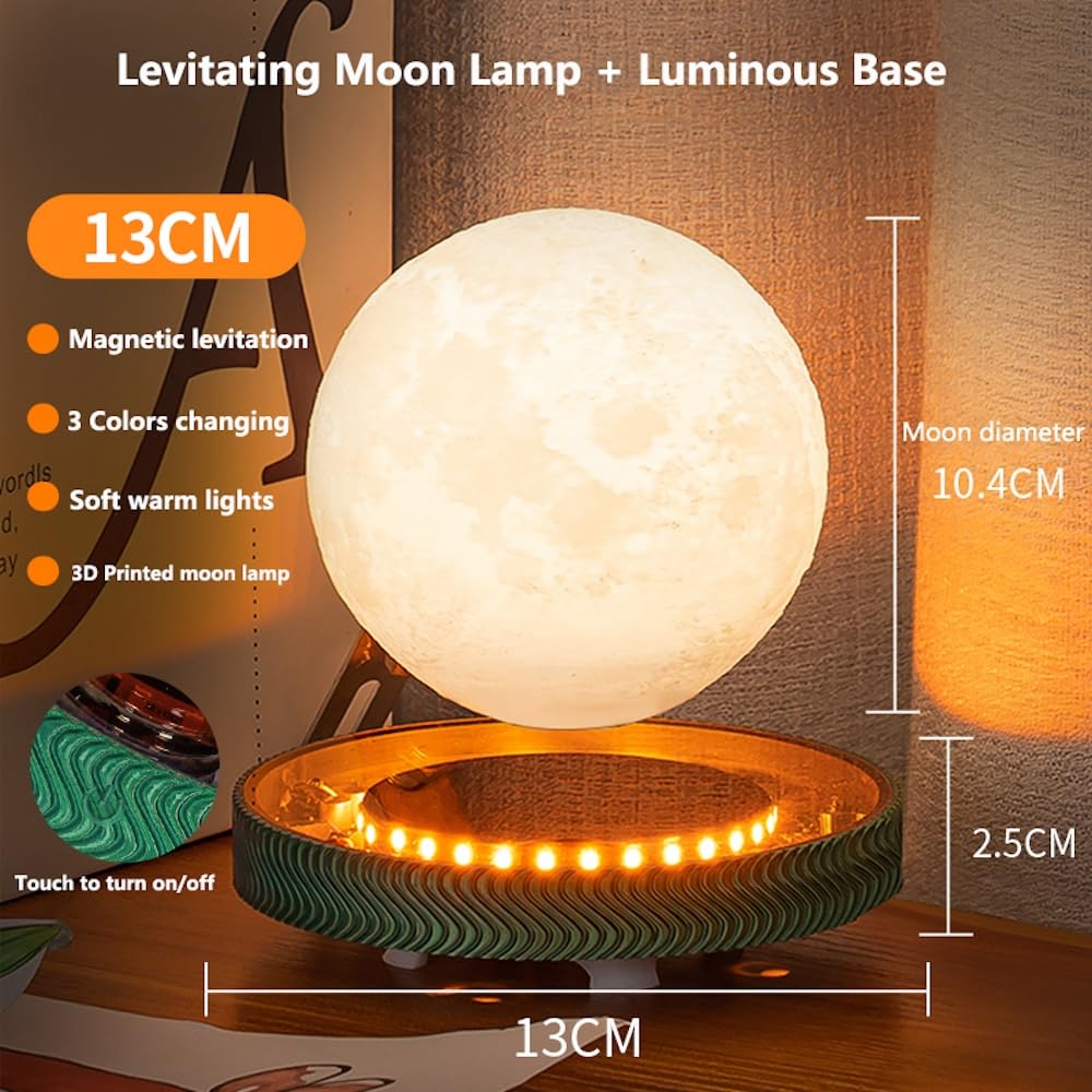 KIYOMING Levitating Moon Lamp Floating Saturn Lamp with Transparent Luminous Light Base Suspension 360° Rotation Saturn Light 3 Colors Display Mode Table Lamp for Home Office