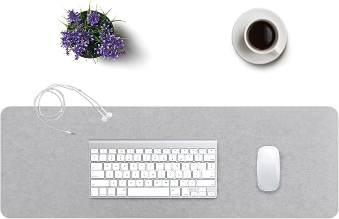 DawnTrees Felt Desk Pad,Keyboard Mat (35.8" x 11.8"),Large Felt Mouse Pad,Computer Desk Mat XL,Desk Protector for Office (Light Gray)